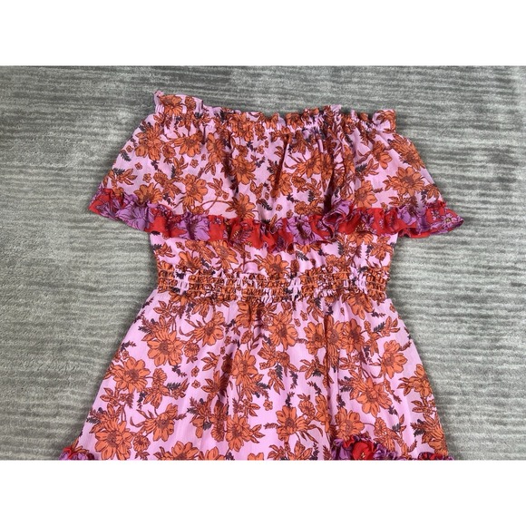 Jessica Simpson Dress Womens Medium‎ Pink Floral Off Shoulder Mini Lined Tiered - Picture 9 of 14